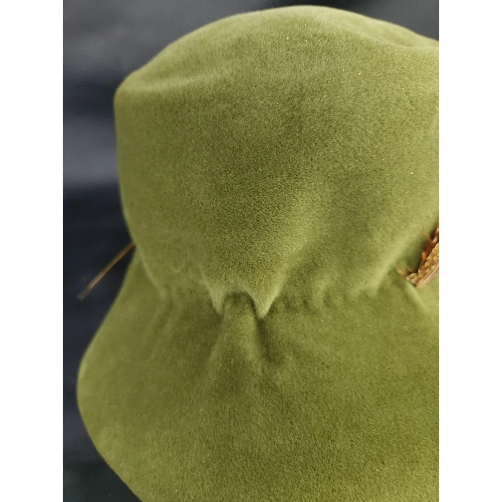 60s Vintage Pheasant feather Bucket Hat‎ ribbon Made In France Wool Felt